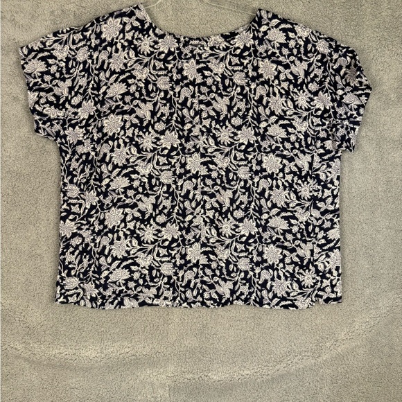 J Jill linen navy floral boxy blouse large - Picture 3 of 8
